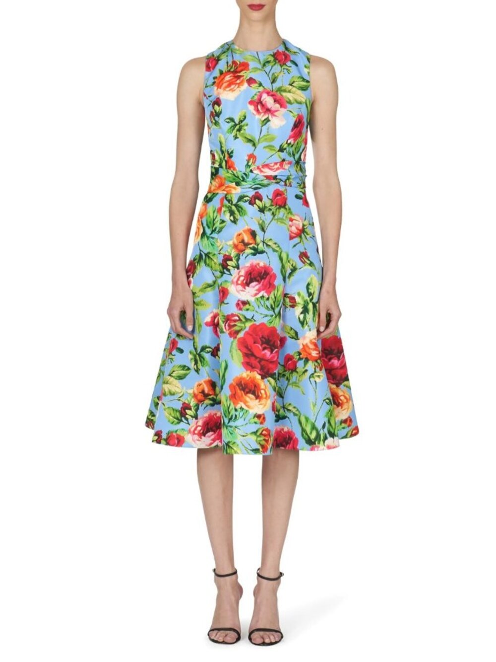 Carolina Herrera Women's Floral Twist Waist Sleeveless Midi Dress Size 14
